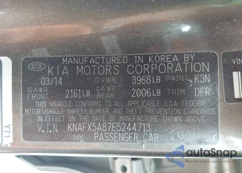 2014 Kia Forte Ex из США, поврежденный, VIN KNAFX5A87E5244713